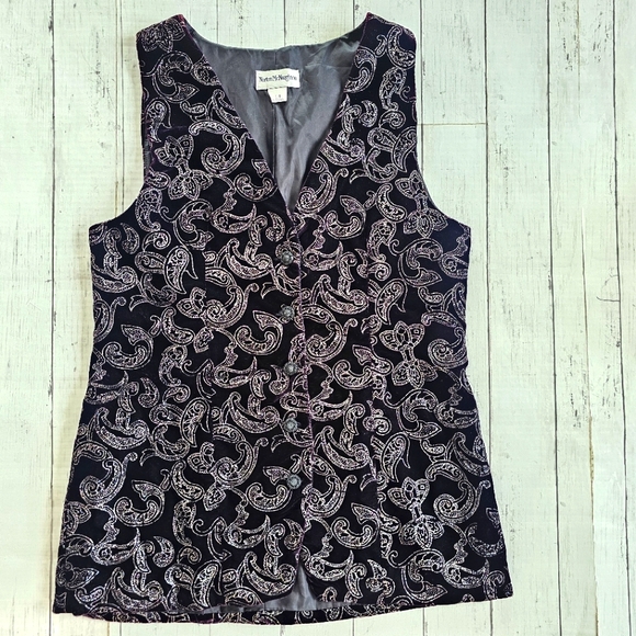 Vintage Norton McNaughton Velvet Velour Silver Shimmer Embroidery Button Up Vest - Picture 6 of 14